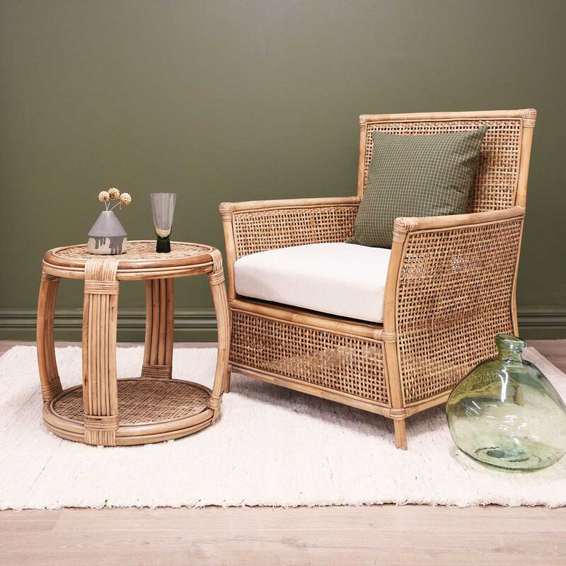 Plantation Conrad Armchair With Cream Seat & Scatter Cushion Washed Natural image number 1